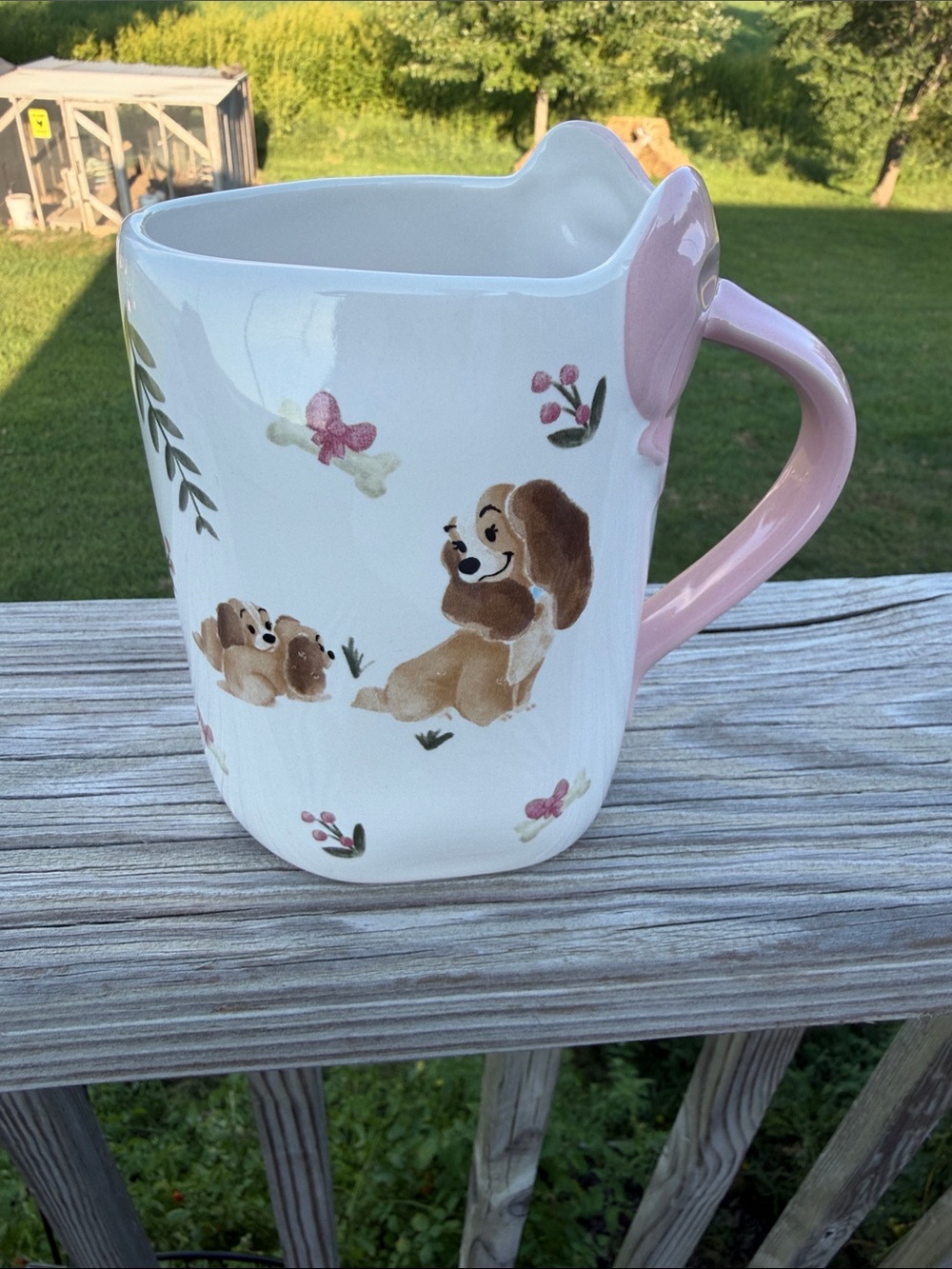 Rae Dunn Disney Lady the Tramp Pink-Handle Ceramic Mug